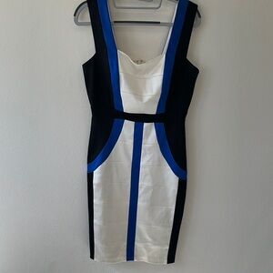 Jax women’s Elegant‎ Blue and White Mid Dress Size 6